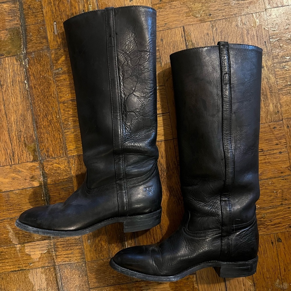 Frye Black Leather Knee Boots